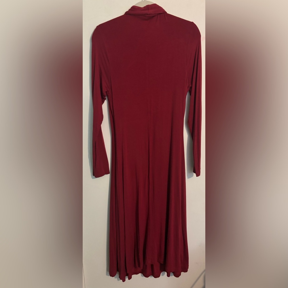 J. Peterman Womens Burgundy Faux Wrap Long Sleeve Flowy Maxi Dress Chain Sz Sm - Picture 3 of 7